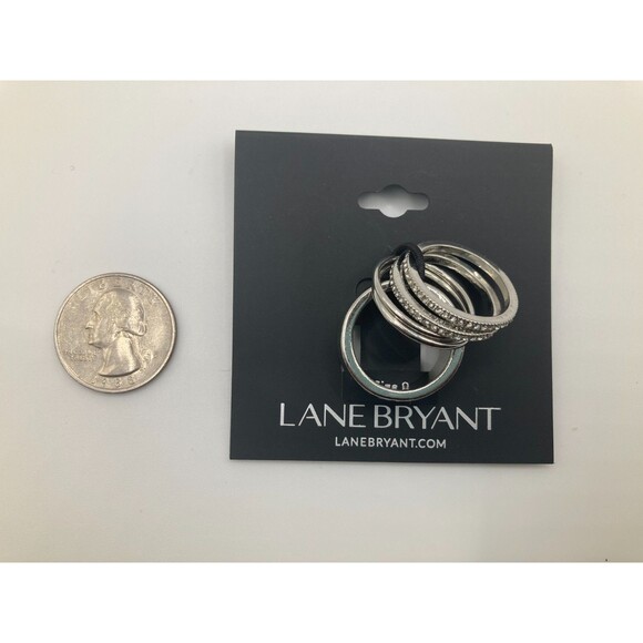 Lane Bryant Classic Polished Silver Tone and Rhinestone 5 Ring Set  (Size 8) - Picture 4 of 4